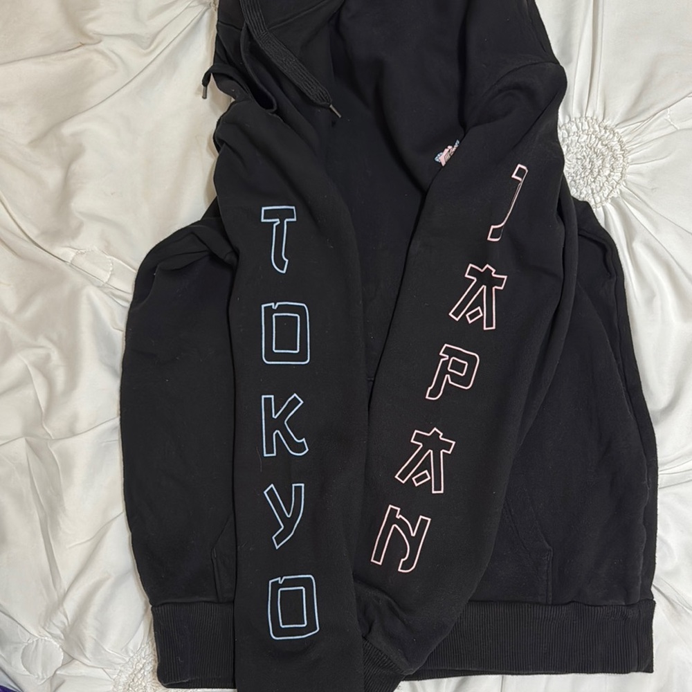 Tokyo Black Hoodie with Graphic Sleeves